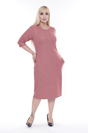 Jakarlı Cepli Kışlık Büyük Beden Elbise 12C-2276