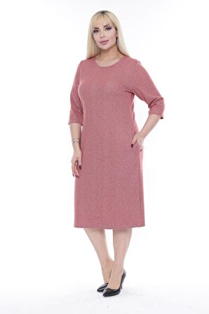 Jakarlı Cepli Kışlık Büyük Beden Elbise 12C-2276