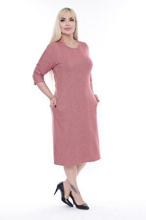 Jakarlı Cepli Kışlık Büyük Beden Elbise 12C-2276