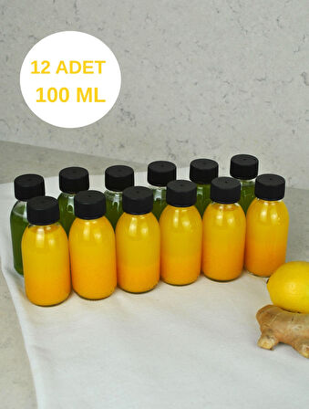 12 Adet Cam Shot Şişesi Sızdırmaz Siyah Plastik Kapaklı Meyve Suyu Şişe Kolonya Koku Süs Çok Amaçlı