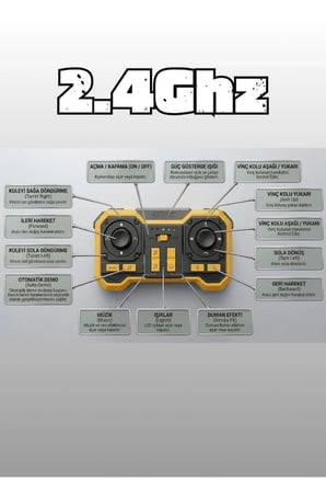 2.4Ghz 12 Kanal Işıklı Müzikli Demo Modlu Buharlı Uzaktan Kumandalı Vinç Oyuncak