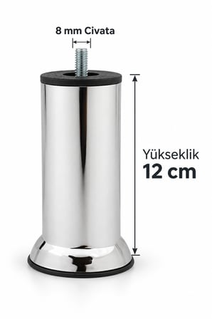 12 Adet Mobilya Kanepe Koltuk Baza Yatak Çekyat Yükseltme Ayağı M8 Ince Diş Metal Ayakları 12 Cm