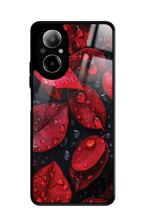 Realme 12 Lite Uyumlu Kırmızı Yaprak Tasarımlı Parlak Silikon Kılıf