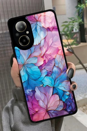 Realme 12 Lite Uyumlu Pembe Çiçek Tasarımlı Parlak Silikon Kılıf