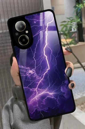 Realme 12 Lite Uyumlu Mor Şimşek Tasarımlı Parlak Silikon Kılıf
