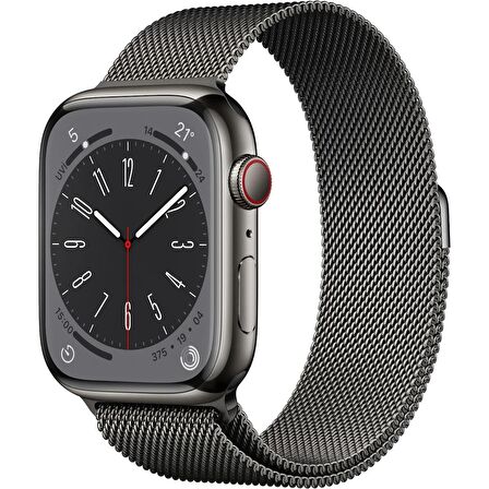 TEŞHİR Apple Watch Series 8 Gps + Cellular 45MM Graphite Stainless Steel Case With Graphite Milanese Loop MNKX3TU/A