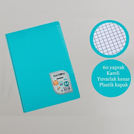 Çınar A4  60 Yaprak Colormaxi Spiralli Defter Plastik Kapak Kareli 12 Adet