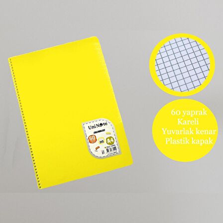 Çınar A4  60 Yaprak Colormaxi Spiralli Defter Plastik Kapak Kareli 12 Adet