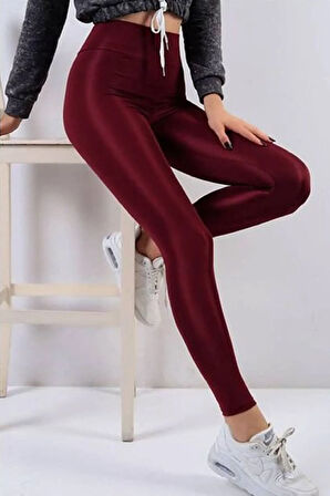 Kadın Slim Fit Korse Etkili Iç Göstermeyen Yüksek Bel Parlak Disko Tayt