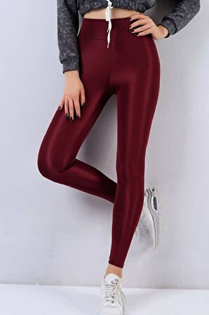 Kadın Slim Fit Korse Etkili Iç Göstermeyen Yüksek Bel Parlak Disko Tayt