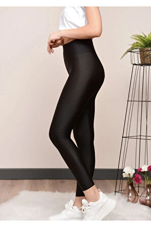 Toparlayıcı Parlak Siyah Disco Tayt