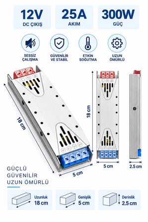 12V 25 Amper | 300 Watt | Led Trafosu | Kamera Trafosu | Sessiz trafo |