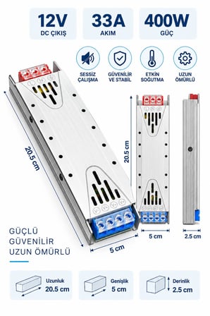 12V 33 Amper | 400 Watt | Led Trafosu | Kamera Trafosu | Sessiz trafo |