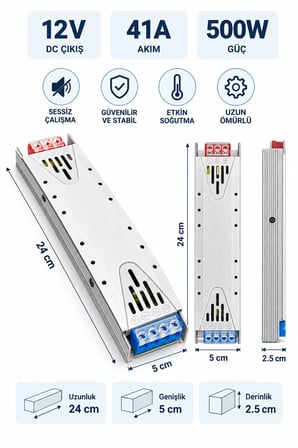 12V 41 Amper | 500 Watt | Led Trafosu | Kamera Trafosu | Sessiz trafo |