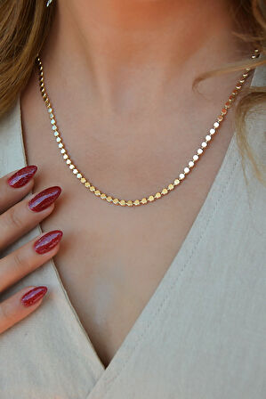 14K Gold Kaplama Ezme Zincir Kolye – Işıltılı Pul Model (50 cm)