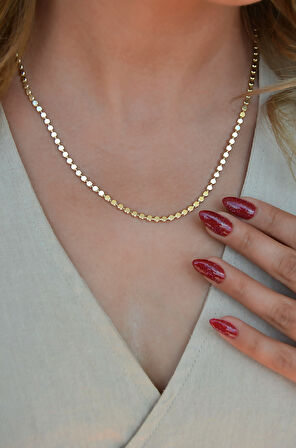 14K Gold Kaplama Ezme Zincir Kolye – Işıltılı Pul Model (50 cm)