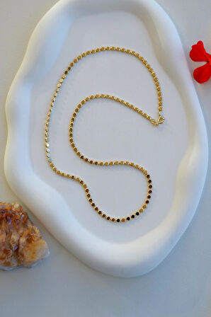 14K Gold Kaplama Ezme Zincir Kolye – Işıltılı Pul Model (50 cm)