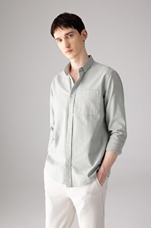 DeFacto Regular Fit Polo Yaka Oxford Basic Düz Uzun Kollu Gömlek A8028AX24SPGN1128