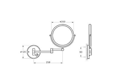 VitrA Arkitekta A44010 Makyaj Tıraş Aynası, LEDli, Krom