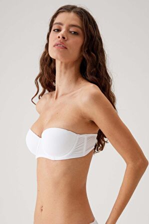 2'li Ekonomik Paket Beyaz 6803 Verona Soft Push Up Yari Destekli Straplez T-shirt Sütyen Set