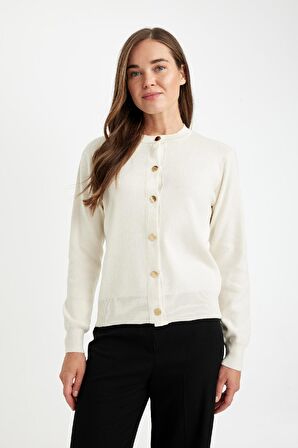 DeFacto Regular Fit Bisiklet Yaka Basic Düz Düğmeli Triko Hırka D1063AX24AUER105