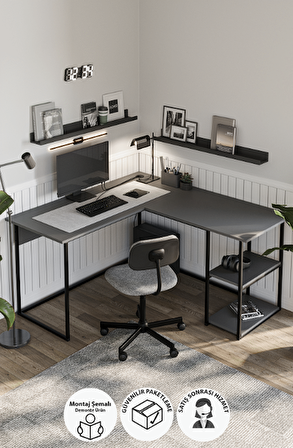 Bofigo Çalışma Masası Ofis Masası Köşe Masa Bilgisayar Masası Odin Antrasit