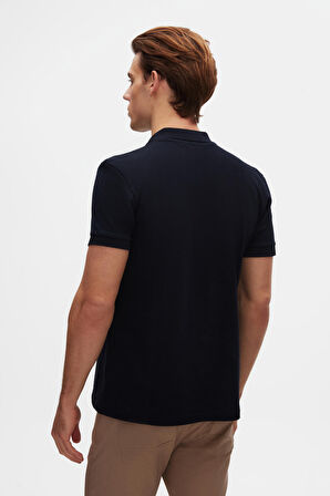 Twn Slim Fit Lacivert Pike Dokulu Yarım Fermuarlı Polo Yaka T-Shirt 4EC14ORTFRPLO
