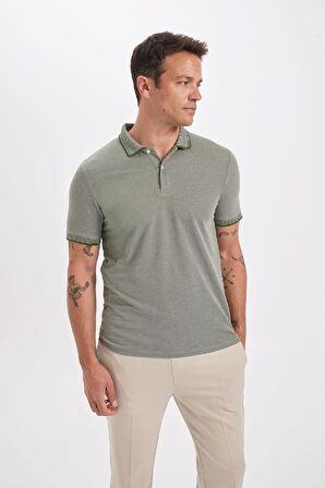 Slim Fit Kıvrılmaz Polo Yaka Kol Bantlı Pamuklu Tişört