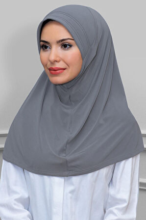 Gri Pratik Hazır Geçmeli Tesettür Eşarp Sandy Kumaş Sade 1600_15