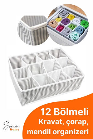 12 Bölmeli Çekmece İçi Düzenleyici Çok Amaçlı Pratik Takı Çorap Kravat Eşarp Gardrop Organizer Kutu