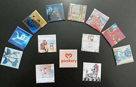 Kişiye Özel Fotoğraf Baskılı 12'li Metal Buzdolabı Magneti