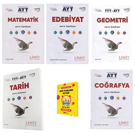 Limit AYT Matematik Edebiyat Geometri Tarih ve Coğrafya Soru Bankası 5li Set + Planlama Defteri
