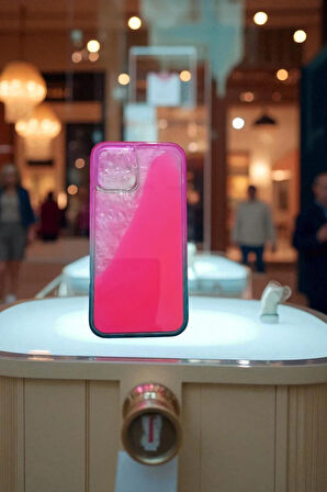 İphone 12 / 12 Pro Uyumlu Neon Bumper Parlayan Fosforlu Pembe Sulu Kılıf