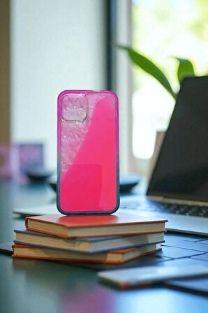 İphone 12 / 12 Pro Uyumlu Neon Bumper Parlayan Fosforlu Pembe Sulu Kılıf