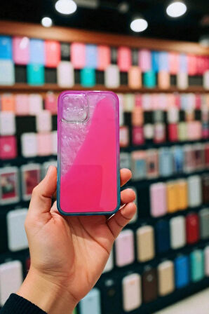 İphone 12 / 12 Pro Uyumlu Neon Bumper Parlayan Fosforlu Pembe Sulu Kılıf