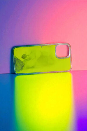 İphone 12 / 12 Pro Uyumlu Neon Bumper Parlayan Fosforlu Sarı Sulu Kılıf