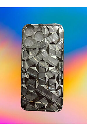 İphone 12 / 12 Pro Uyumlu Geometrik Elmas Desenli Gümüş Gri Kılıf