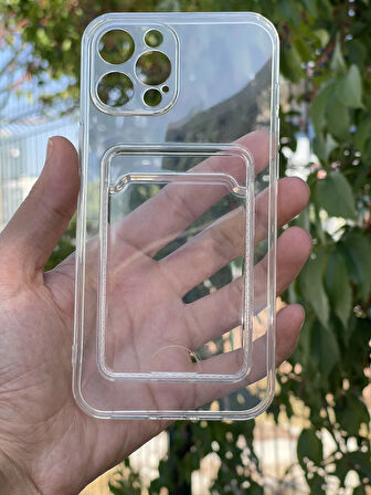 Apple iPhone 12 Pro Max Kılıf Şeffaf Kartlıklı Silikon Azn-SetraKart