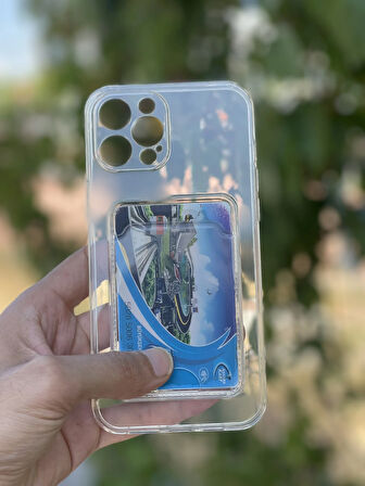 Apple iPhone 12 Pro Max Kılıf Şeffaf Kartlıklı Silikon Azn-SetraKart