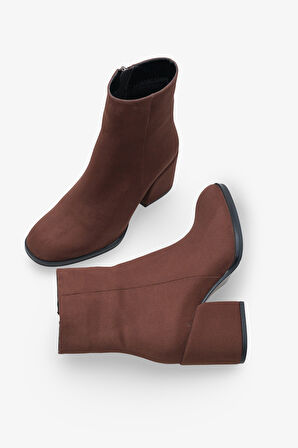 Kadın Yandan Fermuarlı Topuklu Günlük Bot Selans Kahve Süet