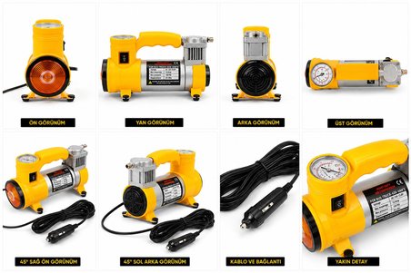 Moonshop 12V Araç Hava Kompresörü 150 PSI Taşınabilir Lastik Şişirme Pompası Çakmak Girişli Oto Hava