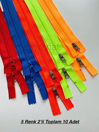5 Açık Renk 10 Adet Metal Elcikli 18 cm Pantolon Çanta Cüzdan Fermuarı