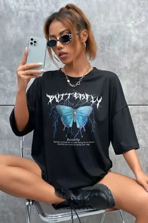 Unisex Kelebek Baskılı Tasarım Tshirt