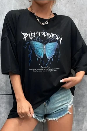 Unisex Kelebek Baskılı Tasarım Tshirt