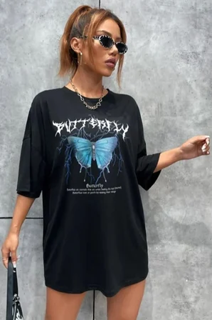 Unisex Kelebek Baskılı Tasarım Tshirt
