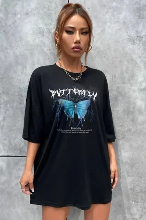 Unisex Kelebek Baskılı Tasarım Tshirt