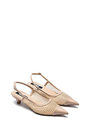 Kadın Taşlı Fileli Sivri Burun Kısa Topuklu Ayakkabı