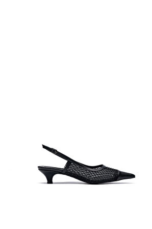 Kadın Taşlı Fileli  Kısa Topuklu  Stiletto Ayakkabı