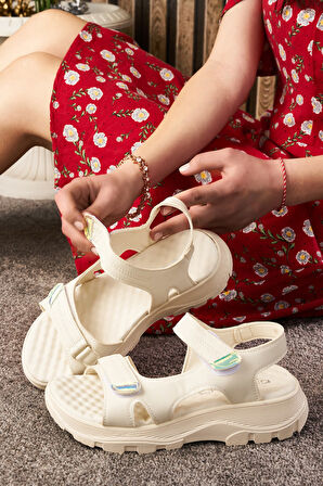 Günlük Kadın Sandalet Hologram Ayarlanabilir Cırtlı Yüksek Tırtıklı Taban Rahat Ayakkabı 1300