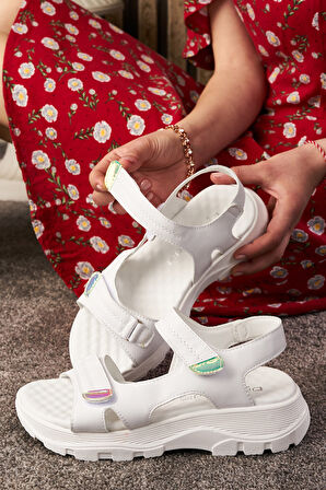 Günlük Kadın Sandalet Hologram Ayarlanabilir Cırtlı Yüksek Tırtıklı Taban Rahat Ayakkabı 1300